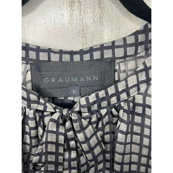 Graumann Women's Sheer Geometric Print‎ Blouse Black Size M 100% Silk - Picture 3 of 7